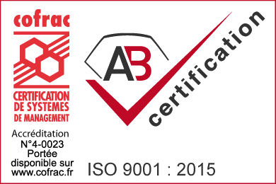 Certificazione ISO 9001:2015 — AB Certification, accreditata COFRAC n°4-0023